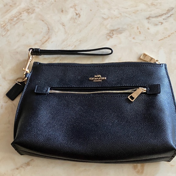 Coach Black Leather Wristlet with Gold Accents - Picture 1 of 3